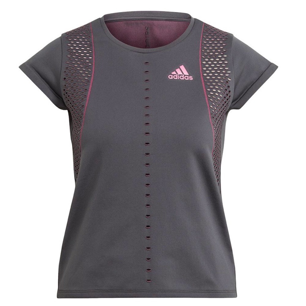 Adidas Women’s Top Prime Knit Tennis Pickle Ball Golf Cap Sleeve Gray Pink Large